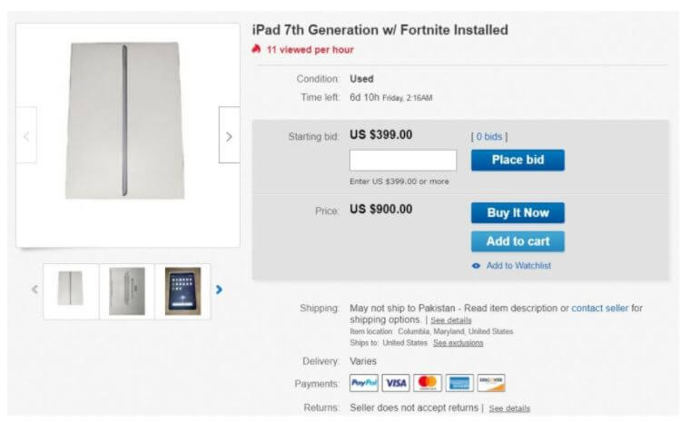 iPads sælges installeres med Fortnite.JPG